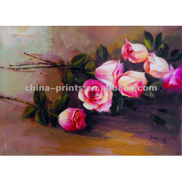 Lona flor rosa handmade pintura a óleo